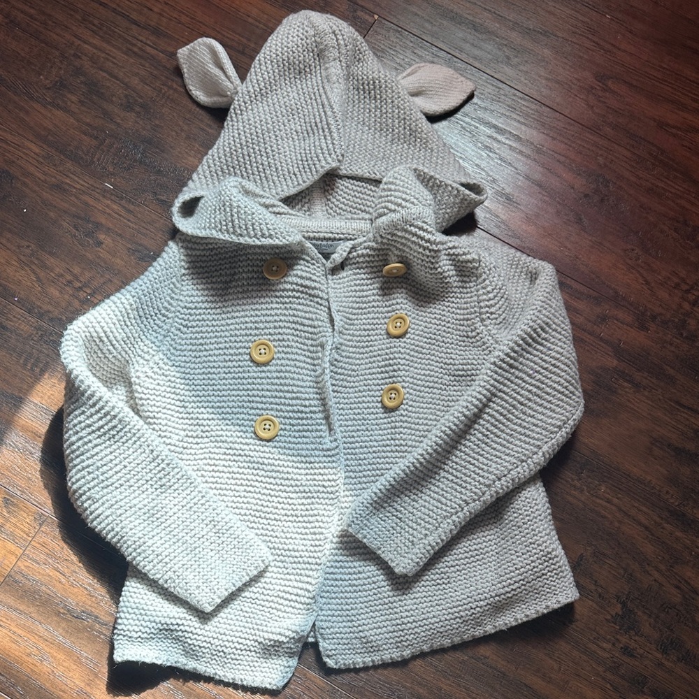 Baby Boden Cream Knit Cardigan with Hood